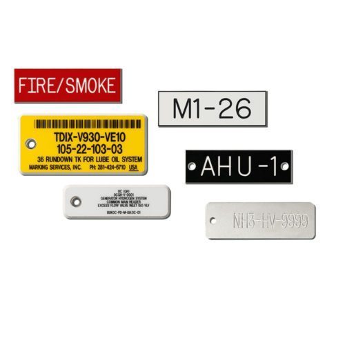 Equipment Tags from Marking Services can be customized with text