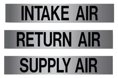 Marking Services plenum rated duct markers are available with black text on metallic grey background