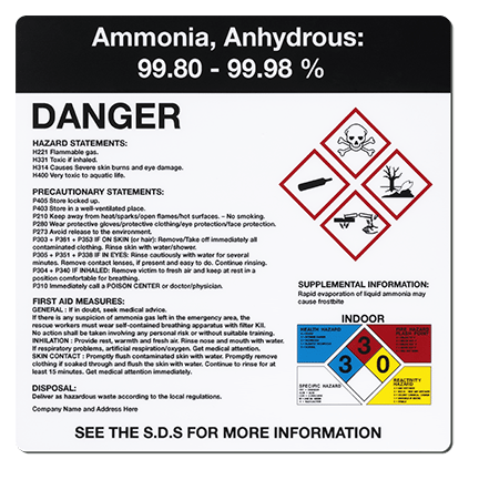 ammonia anhydrous ghs label from marking services